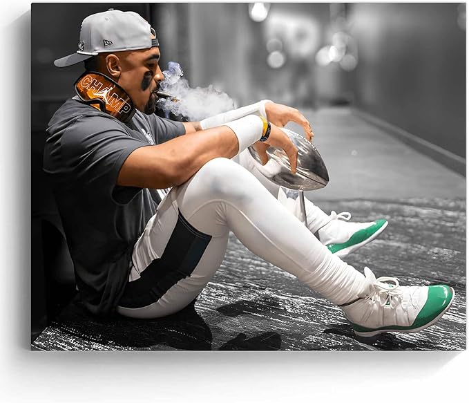 B.B.F MAKE 2025 Super Canvas Bowl Wall Art Champions Eagles Poster Print Philadelphia Hurts Painting Canvas Wall Decor Sports Star Picture Modern Bedroom Living Room Home Decoration, Framed 16x20inch