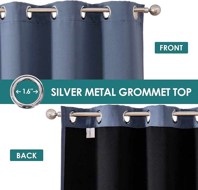 ChrisDowa 100% Blackout Curtains 120 inch Long for Bedroom with Black Liner, 2 Thick Layers Total Blackout Thermal Insulated Grommet Long Window Curtains 2 Panels Set (Stone Blue, 52 x 120 Inch)