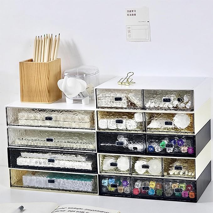 Desktop drawers, stackable plastic drawers, stationery and office supplies (Black, 1 Compartment)