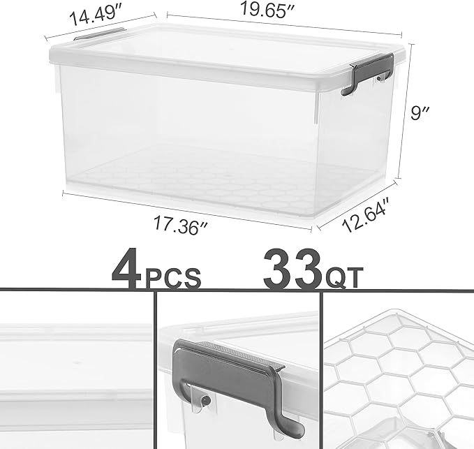 Citylife 33 Qt. Plastic Storage Bins with Lids Large Stackable Storage Containers for Organizing Clear Durable Storage Box, 4 Pack