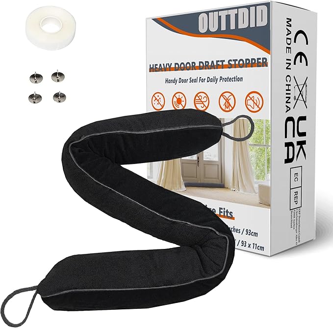 Door Draft Stopper 36 Inches Length x 4 Inches Width, Weighted Under Door Noise Blocker, Heavy Duty Under Door Draft Blocker Bottom Door Seal Noise and Air, Door Guard Saving Energy - Black