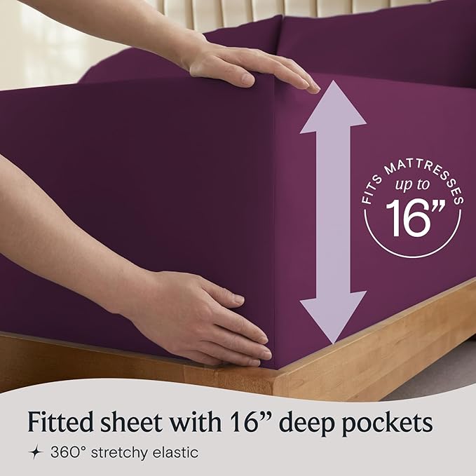 LuxClub 3 PC Twin Sheet Set, Deep Pockets Wrinkle Free Cooling Bed Sheets Hotel Bedding for Women, Men, Kids & Teens, Includes 1 Fitted Sheet, 1 Flat Sheet and 1 Pillowcase-Silky Soft Eggplant