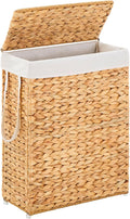 Handwoven Slim Laundry Hamper with Lid, 55L Natural Water Hyacinth Basket and Handles, Narrow Wicker Laundry Basket with Removable Liner Bag & 2 Mesh Bags