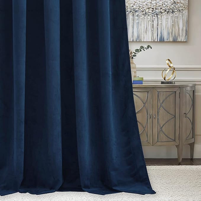 RYB HOME Heavy Duty Velvet Curtains & Drapes, Room Darkening Noise Reducing Window Treatment for Living Room Bedroom Privacy Draft Block Shades for Stuido, Navy Blue, W52 x L72 inch, 2 Panels