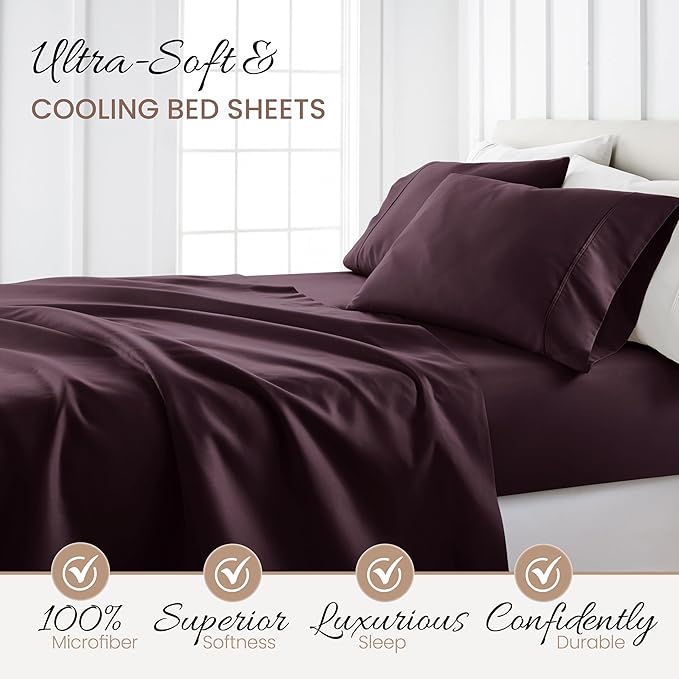 Linen Market Bed Sheets for Twin Size Bed (Purple) - Sleep Better Than Ever with These Soft and Cooling Twin Sheets - Deep Pocket Fits 16" Thick Beds - 3 Piece Twin Sheet Set