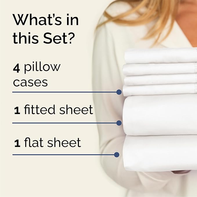 Cal King 6 Piece Sheet Set - Cooling & Breathable - Hotel Luxury Bedding, Includes Fitted Sheet for Women, Men, Kids & Teens - 1 Flat, 1 Fitted Sheet, 4 Pillowcases w/Deep Pockets - Antique White
