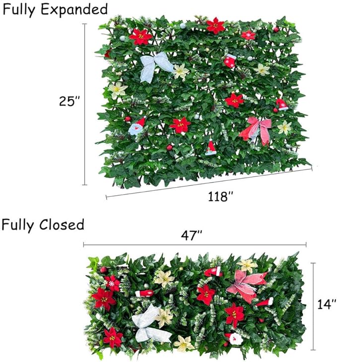 Sumery Expandable Fence Privacy Screen for Balcony Patio Outdoor,Decorative Faux Ivy Fencing Panel,Artificial Hedges (Single Sided Leaves) (2, Christmas-Ivy)