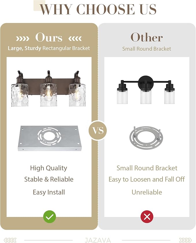 Bathroom Vanity Light Fixtures Over Mirror 3-Light Hammered Glass Wall Mounted Modern Oil Rubbed Bronze - VL01ORBH-3