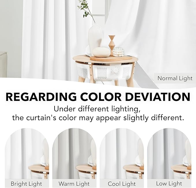 Deconovo White Room Darkening 100% Blackout Curtains for Bedroom 63 Inches Long - Solid Back Tab and Rod Pocket Blackout Curtains for Kids' Bedroom, 70x63 Inch, 2 Panels
