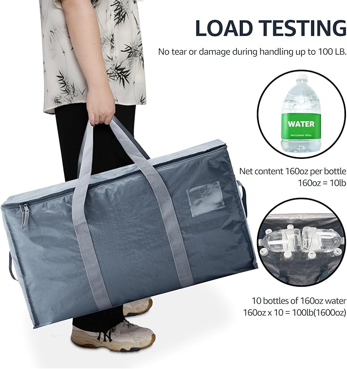 Moving Bags Heavy Duty Extra Large, Moving Boxes, Moving Supplies Essentials,Storage Bins with Lids, Plastic Packing Totes, Storage Bags for Clothes with Handles & Zippers(Grey, 6 Pack)