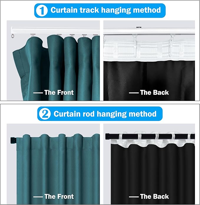 Room Divider Curtains Total Blackout Privacy Curtain Panel Room Thermal Insulated Noise Reduction Curtains for Bedroom Window Living Room Ceiling Track Curtain W 8.3 ft × H 9 ft Azure Blue