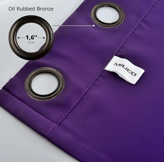 MIUCO Thermal Insulated Grommet Window Blackout Curtains Panels for Livingroom 52x84 Inch Purple 1 Pair