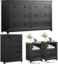 Bedroom Dresser and Nightstand Sets 4 Piece, Farmhouse 6 Drawers Dresser & 40.5" Tall Chest of Drawers,18" Nightstands with Charging Station,54" Wide Furniture Dressers for Bedroom,Living Room