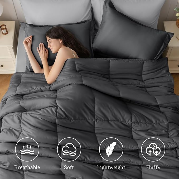 JOLLYVOGUE Full Comforter Set, Ultra-Soft Bed in a Bag Full Size 7 Pieces, Oeko-TEX Certified Bedding Set with Down Alternative Comforter, Sheets, Pillowcases & Shams, Dark & Light Grey