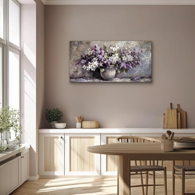 SERIMINO Still Life Large Wall Art, Purple Floral Canvas Prints Paintings, Vintage Vase Flowers Pictures Wall Decor Living Room Bathroom Kitchen Farmhouse Decor Artwork 20"X40"