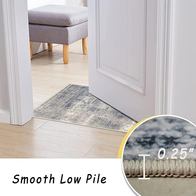 vivorug 9x12 Area Rugs for Living Room, Non Slip Machine Washable Modern Abstract Rug, Ultra-Thin Lightweight Large Area Rug for Bedroom, Dining Room, Low Pile Grey/Navy