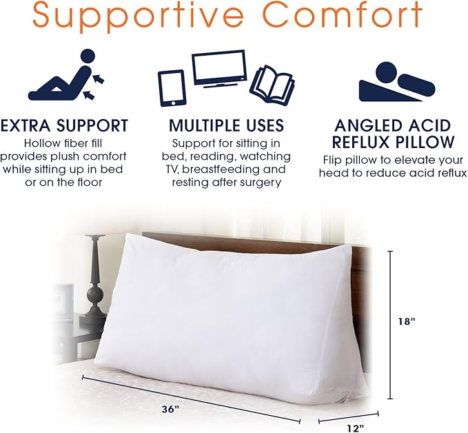 Cheer Collection Ultra Plush and Comfortable Wedge Pillow for Sitting Up in Bed or Sleep Elevation * New and Improved with Etrxa Filling *