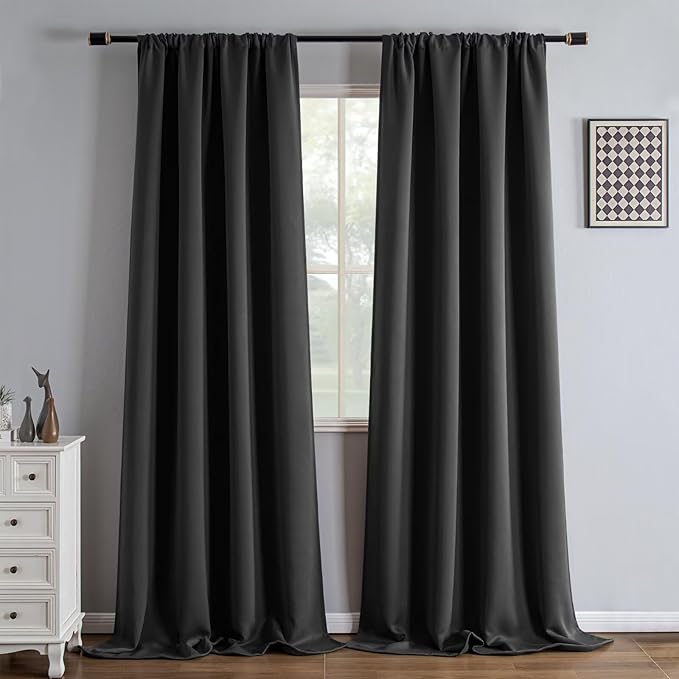 Blackout Curtains 108 Inch Length 2 Panels Set, Black Out Curtains for Bedroom 108 Inch Long, Rod Pocket Energy Saving Room Darkening Drapes for Living Room Window Dark Grey(W52 x L108)