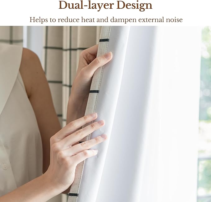 Plaid Pinch Pleated Curtains - Modern Luxury Linen Buffalo Blackout Drapes, Thermal Insulated Double Layer Window Panels for Living Room Bedroom, 102 Inches Long Black 2 Panels Set