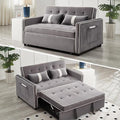 Convertible Sofa Bed, 3-in-1 Loveseat Futon Sofa Bed with 3-Position Adjustable Backrest & Side Pocket, Modern Velvet Fabric Pull Out Couch for Living Room, Small Spaces (Grey)