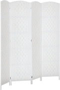 HOMCOM Room Divider, 4 Panel Folding Privacy Screen, 6FT Tall Portable Wicker Weave Partition Wall Divider for Bedroom, Home Office, White