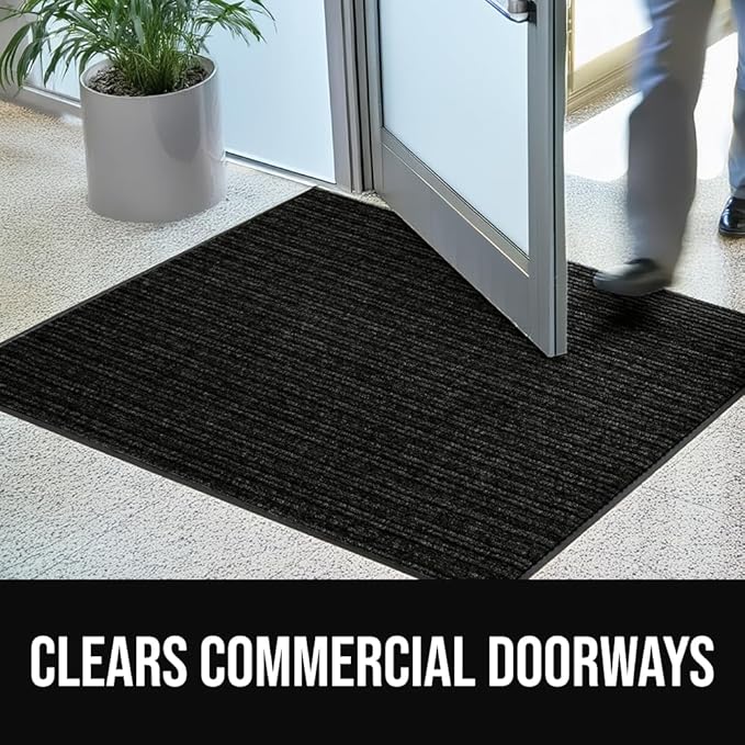 GORILLA GRIP Waterproof Traffic Guard Door Mat, 60x36, Heavy Duty Entryway Mats, Strong Rubber Back Commercial Utility Rugs for Office Hallway, Garage Floor and Home, Low Profile Carpet Runner, Black
