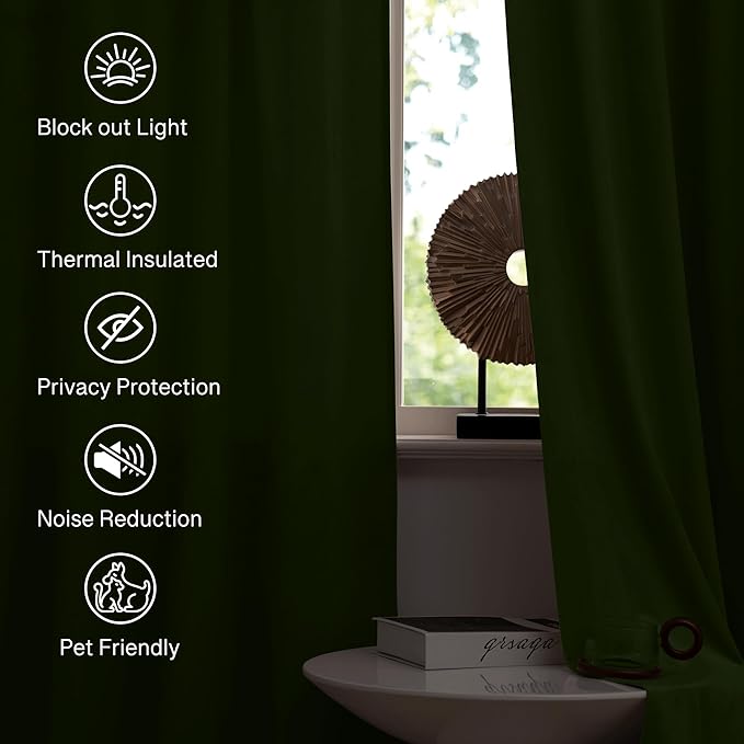 StangH Moss Green Curtains for Living Room Cozy Thermal Insulated Privacy Drapes for Bedroom, Soft Velvet Noise Reducing Curtains Christmas Decor, W52 x L100, 2 Panels