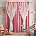 Star Curtains Double Layer Curtains Blackout Curtains for Bedroom Kids Curtains Cute Curtains, Curtains 63 Inches Long 2 Panels Set, Pink Curtains, 42 X 63 Inches