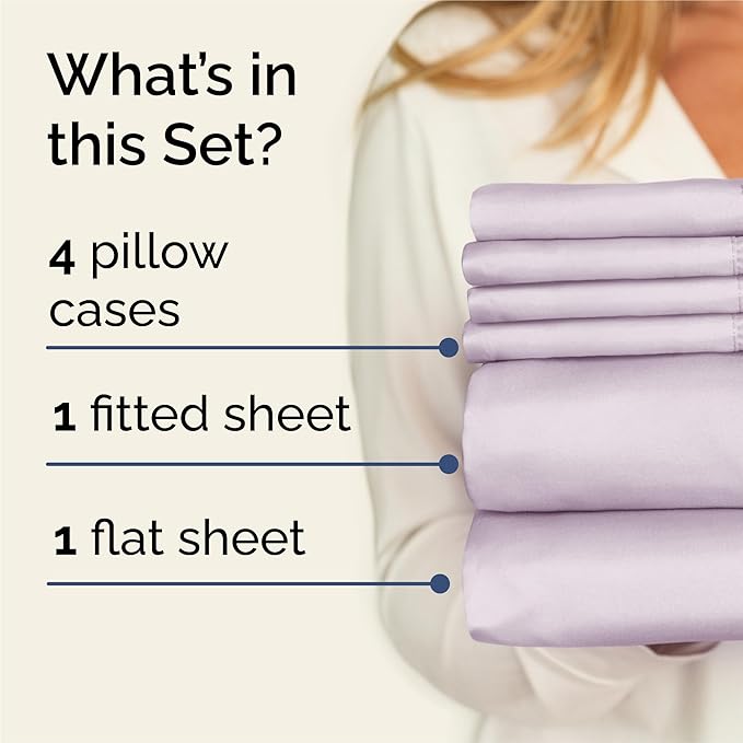 King 6 Piece Sheet Set - Cooling & Breathable - Hotel Luxury Bedding, Includes Fitted Sheet for Women, Men, Kids and Teens - 1 Flat, 1 Fitted Sheet, 4 Pillowcases with Deep Pockets - Light Lavender