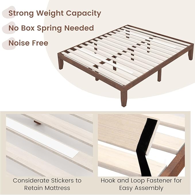 Giantex 14 Inch King Wood Platform Bed Frame, Minimalist Style Mattress Foundation with Solid Rubber Wood, Heavy Duty Slat Support, Without Headboard, Easy Assembly, No Box Spring Needed, Walnut