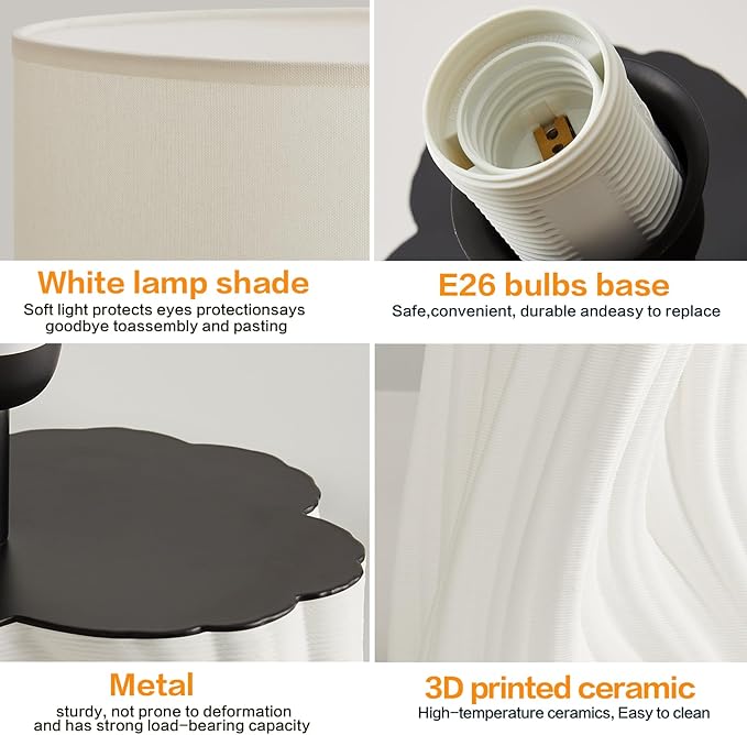 Modern Plug in Ceramic Table Lamps Large 26.75In White Table Lamp Living Room