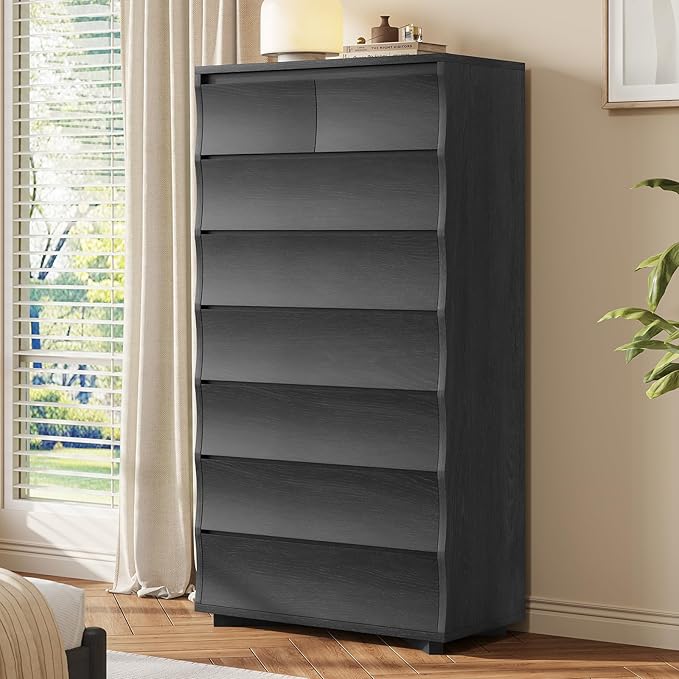 Black Tall Dresser for Bedroom, 61.1" Tall Dresser with 8 Drawers, Wood Dressers & Chests of Drawers, Accent Upright Drawer Organizers for Closet, Hallway