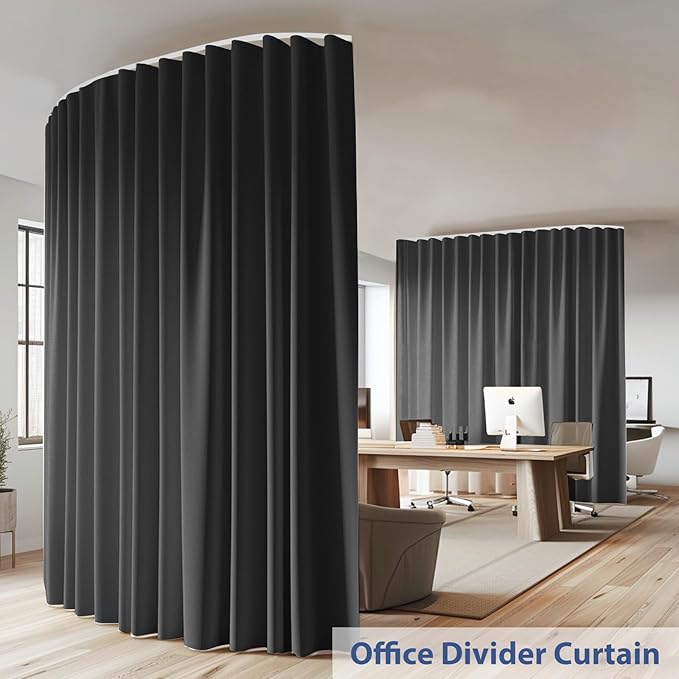 Room Divider Ceiling Mounted Curtains Track Sets Extra Wide Blackout Curtain Flexible Tracks for Bedroom Privacy Partition Separator, 1 Panel Black Drape and White Rail, W8.3 x H9ft