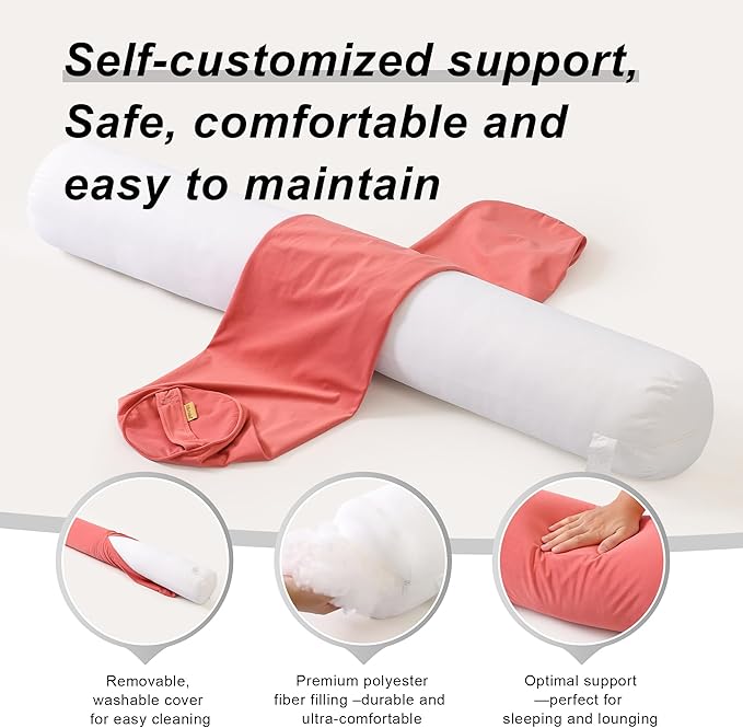 Body Pillow for Adults – Long Bolster Pillow for Bed, Round Cuddle Pillow, Full Support for Side Sleepers,47.24 x 7.87 Inches,Coral Peach