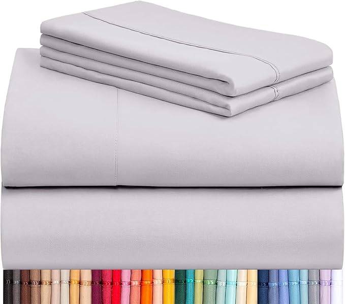 LuxClub 4 PC Sheet Set Bed Sheets Deep Pockets 16" Eco Friendly Wrinkle Free Cooling Machine Washable Hotel Bedding Silky Soft - Dove Gray Queen