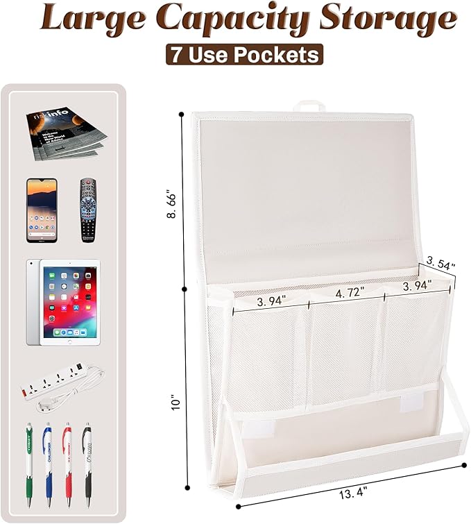 Bedside Caddy Bedside Storage Organizer Bedside Organizer with Power Strip Holder and 2 Adjustable Straps for Home Bunk Bed College Dorm Sofa (2 Pack White)