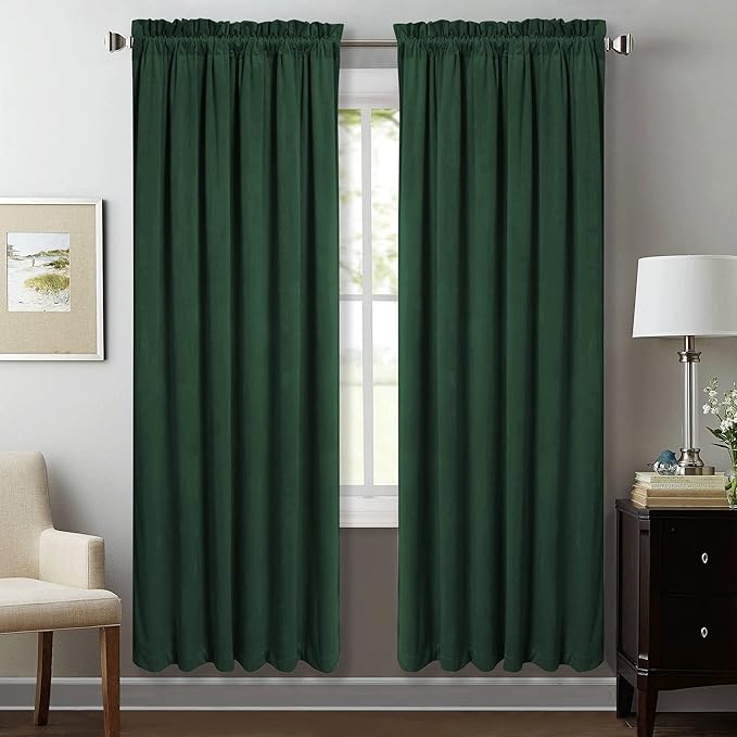 StangH Christmas Green Curtains 72 inches Length Dark Green Velvet Bedroom Window Curtains Super Soft Vintage Home Decoration for Holiday Fete/French Door/Farmhouse, W52 x L72, 2 Panels