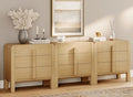 WAMPAT 3 in 1 9 Drawer Dresser for Bedroom, 94.5" Wide Mid Century Modern Wide Chest of Drawer, Wood Tall Nightstand with Curved Edge Handles, Closet Dresser TV Stand for Bedroom, Oak