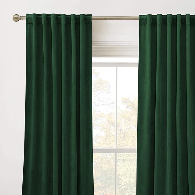 RYB HOME Velvet Closet Curtains 84 inches, Room Darkening Thermal Insulated Privacy Back Tab Drapes for Doorway Enterway, Dormitory, Hunter Green, W 42 x L 84 inches, 2 Panels Set