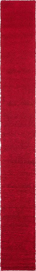 Unique Loom Solid Shag Collection Area Rug (2' 6" x 19' 8" Runner, Cherry Red)