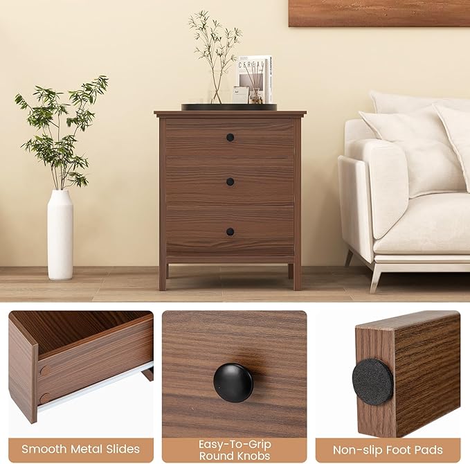 Giantex Set of 2 Nightstand with Drawers Solid Structure Side Table for Storage Bedroom, Living Room Accent Furniture Small Spaces Side End Table, (Brown, 24 in x 18 in x 26 in)