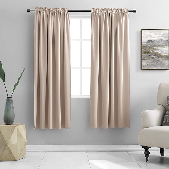 DONREN Warm Taupe Room Darkening Thermal Insulated Curtains Drapes for Nursery,Rod Pocket Blackout Curtains for Bedroom(2 Pack,42 inches Wide by 63 inches Long)