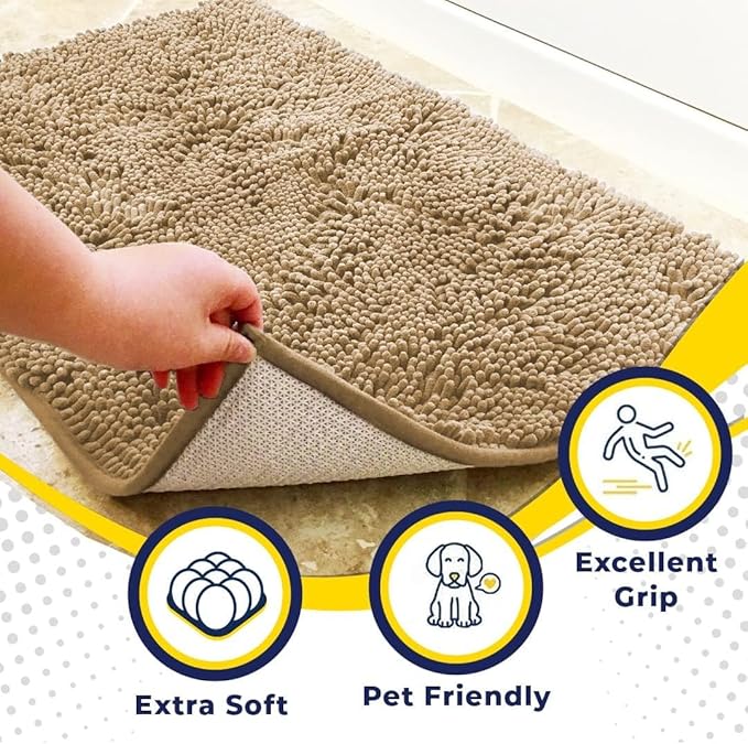 Muddy Mat® Shown on TV – Super Absorbent Door Mat Indoor, Microfiber Quick Dry Chenille Entryway Rug, Non-Slip Front Door Mat, Indoor Mats for Entryway, Machine Washable Pet Rug, Beige 36"x72"
