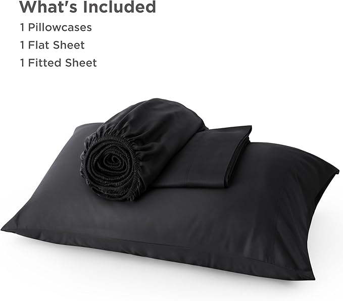 Bedsure Twin Sheets Set, Cooling Sheets Twin Size Bed Set, Rayon Derived from Bamboo, Twin Size Sheets, Breathable & Soft Bed Sheets, Hotel Luxury Silky Bedding Sheets & Pillowcases, Black