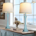 Riweey Blue Metal Table Lamp Set of 2 with USB C+A Ports, Bedside Lamp, Modern Bedroom Lamps, Coastal Lamp for Night Stands Bedroom Living Room,Nightstand Lamp LED Bulbs Included