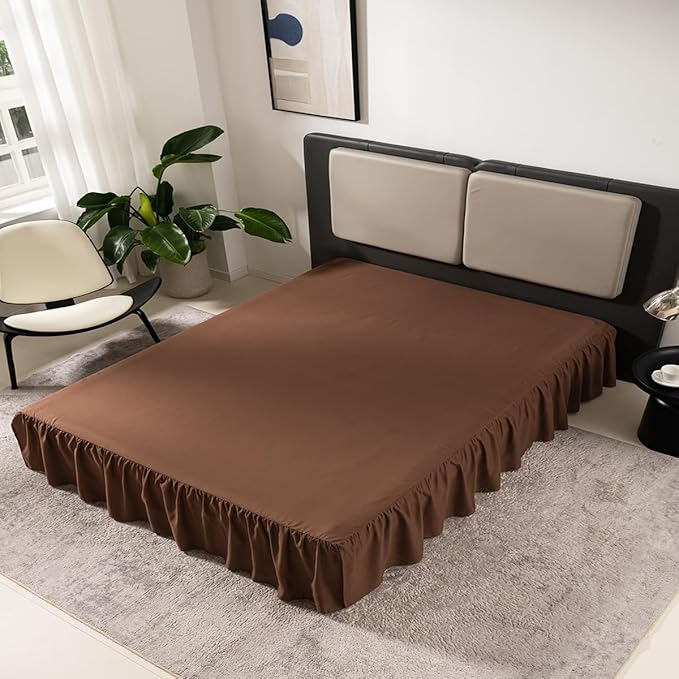 Brown Bed Skirt King Size Ruffled Bed Skirt with Split Corners, King Bed Skirt 16 Inch Drop, King Size Bed Skirt Brown for Ruffled Bed Skirt with Split Corners, Bed Skirt King Size