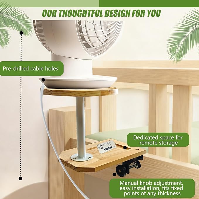 PoolTechX Fan Holder for Dorm Bed, Wooden Clamp Fan Holder for Woozoo Fan,Fit Bunk & Lofted Bed, College Dorm Essentials