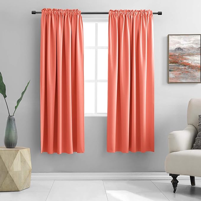 DONREN Coral Room Darkening Curtain Panels for Bedroom - 72 Inch Thermal Insulated Rod Pocket Curtains (52 by 72 Inch,2 Panels)