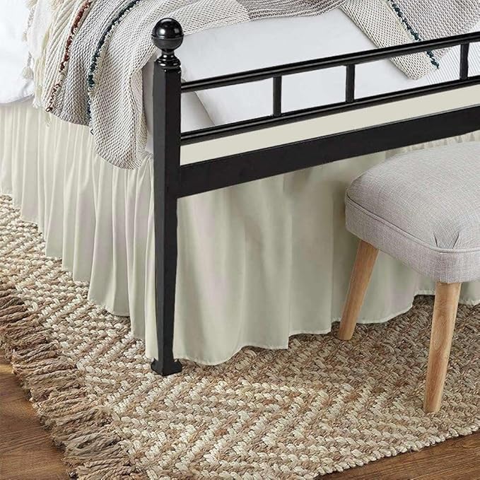 Ivory Solid Ruffled Bed Skirt Full-8 Inch Drop Split Corner, Microfiber Bedskirt with Platform Three Sided Coverage