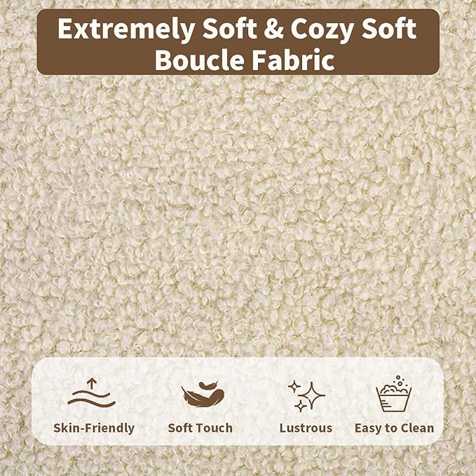Queen Size Bed Frame with Headboard, upholstered Bed Frame Queen Size, Teddy Soft Boucle Fabric, Soft Cloud Marshmallow Shape Upholstered Headboard, No Box Spring Needed, Noise Free (Beige)